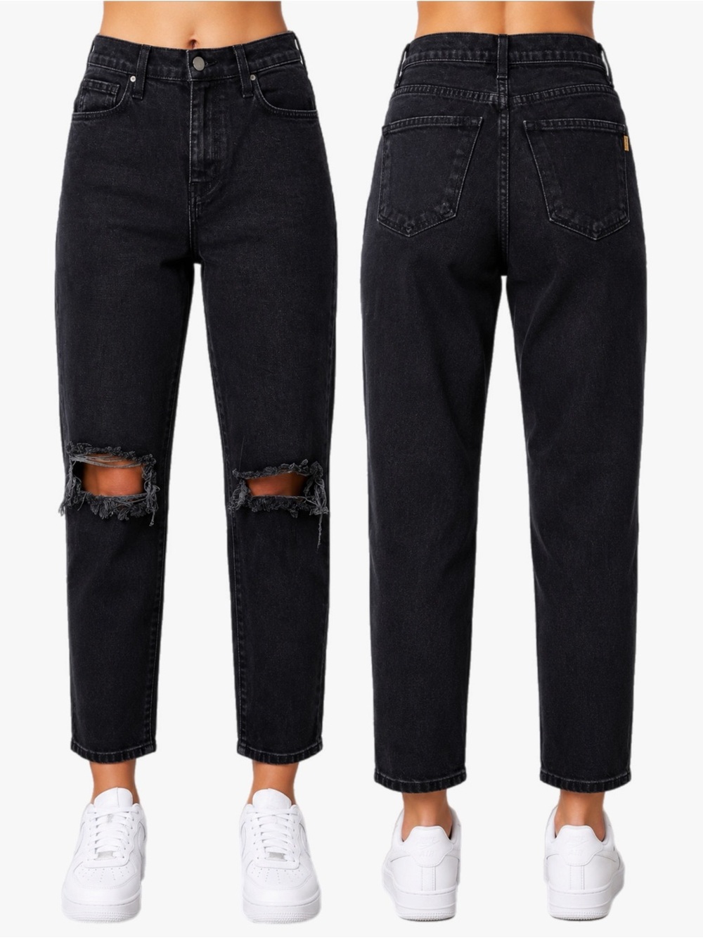 Vibrant Juniors Size 5 Black Distressed Knee Rip High Rise Mom Jeans Dark Wash